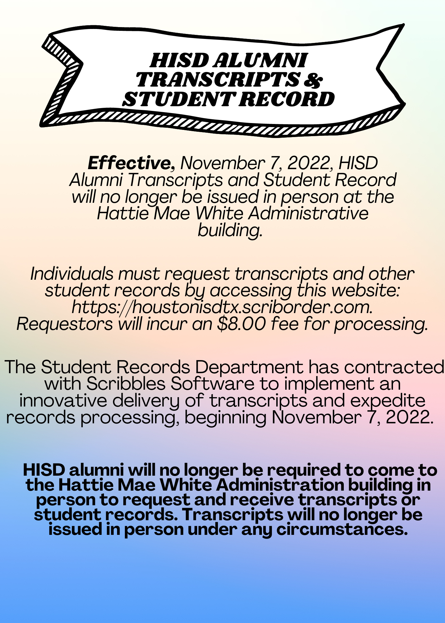 HISD Alumni Transcripts and Student Record 
